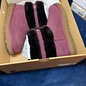 UGG Women's Purple Suede Boots with Black Fur